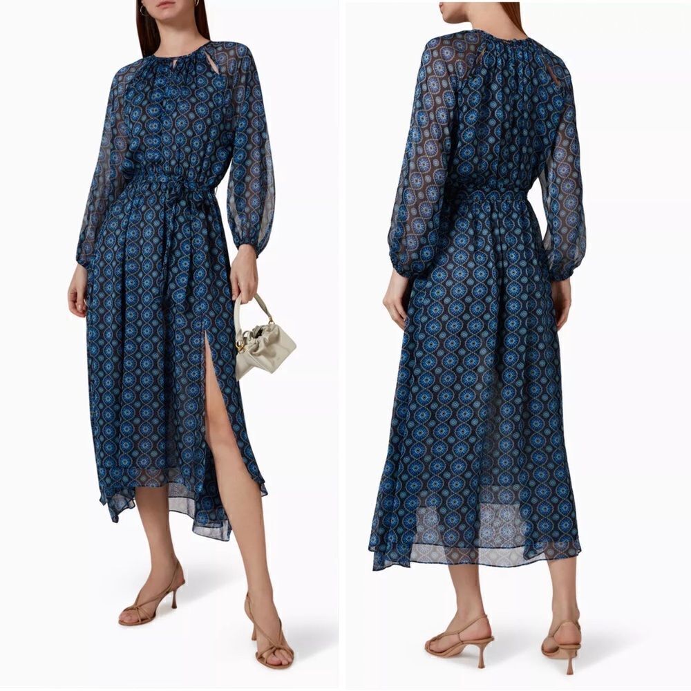 MISA LOS ANGELES Leila Printed Side-Tie Chiffon Midi Dress Size M
